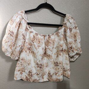 Abercrombie & Fitch Floral Peasant Top Womens Medium Beige Brown Cotton Blend Of